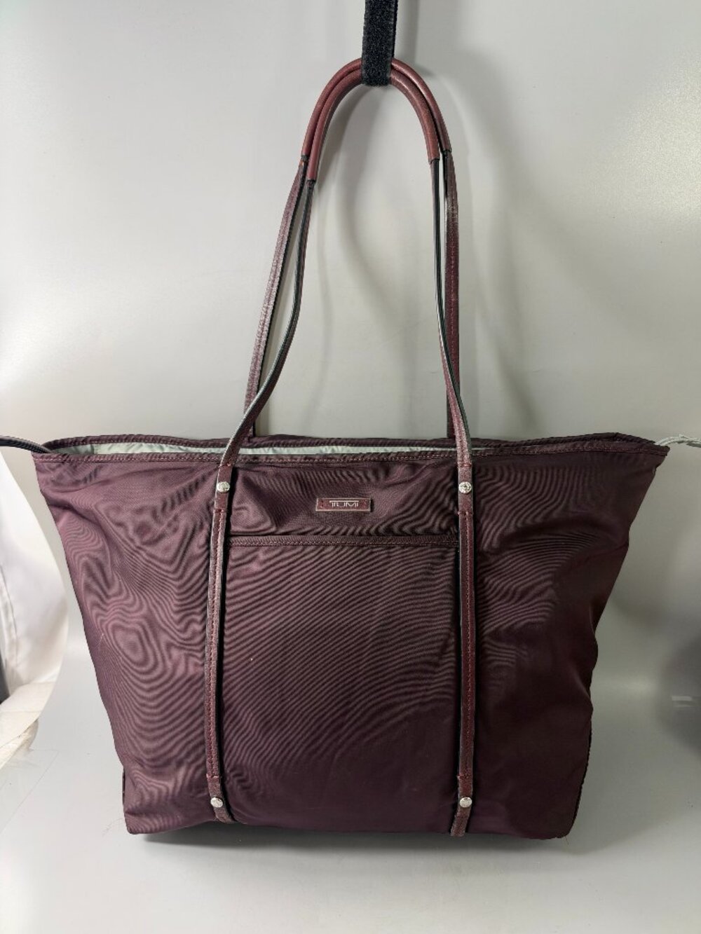 Authentic Tumi Plum Nylon Leather Trims Q Tote Bag